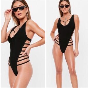 Missguided black side cut out strappy swim size 8